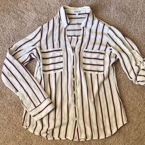 Express Maroon and White Striped Blouse
